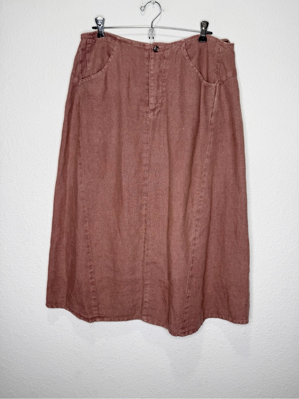 CP Shades 100% Pure Irish Linen Midi Skirt Pockets Dusty Rose